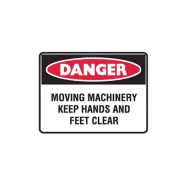 842531 Small Stick On Labels - Danger Moving Machinery Keep Hands And Feet Clear 