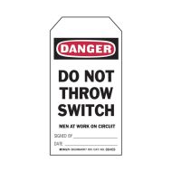Danger Do Not Throw Switch. Men At Work On Circuit