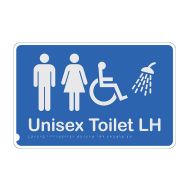 874632 Premium Braille Sign - Unisex Toilet & Shower LH S-B 
