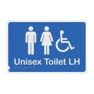 874635 Premium Braille Sign - Unisex Toilet LH B-W 