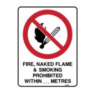 PF835645 Prohibition Sign - Fire Naked Flame & Smoking Prohibited Within_____Meters 