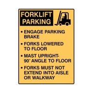 PF845218 Forklift Safety Sign - Forklift Parking Engage Parking Brake Forks Lowered To Floor 