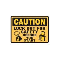 PF854222 Lockout Tagout Labels - Caution Lock Out For Safety Before You Start Labels