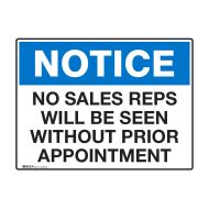 Notice Sign - No Sales Reps Will Be Seen Without Prior Appointment