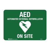 AED Defibrillator Sign - AED on Site, Self Adhesive Vinyl, 180 x 250mm